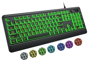 KOPJIPPOM Large Print Keyboard - 7 Interchangeable Backlight Colors, Light Up USB Wired Computer Keyboards, USB Plug-and-Play, Foldable Stands, Corded Full Size Keyboard for Windows, PC, Laptop KOPJIPPOM Large Print Keyboard - 7 Interchangeable Backlight Colors, Light Up USB Wired Computer Keyboards, USB Plug-and-Play, Foldable Stands, Corded Full Size Keyboard for Windows, PC, Laptop