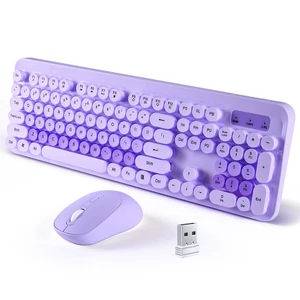 LAMA Colorful Wireless Keyboard and Mouse Combo, Full-Sized Bluetooth Round Keyboard, Adjustable DPI Mouse, 2.4GHz USB Receiver, Silent Keyboard and Cute Mouse for PC, Windows, MAC, Desktop, La LAMA Colorful Wireless Keyboard and Mouse Combo, Full-Sized Bluetooth Round Keyboard, Adjustable DPI Mouse, 2.4GHz USB Receiver, Silent Keyboard and Cute Mouse for PC, Windows, MAC, Desktop, La