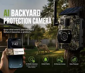 VIBROWL AI Backyard Security Camera, 4G LTE Solar Outdoor Camera with AI Coyote & Animal Detection, Mobile Alerts, Remote Viewing and Night Vision VIBROWL AI Backyard Security Camera, 4G LTE Solar Outdoor Camera with AI Coyote & Animal Detection, Mobile Alerts, Remote Viewing and Night Vision