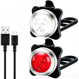 Idealforce 4 Set USB Rechargeable LED MTB Bicycle Light Set, Mountain Bike Front Headlight and Rear Lamp, Cycling LED Torch Front & Rear Lights for Racing Bike Night Riding Idealforce 4 Set USB Rechargeable LED MTB Bicycle Light Set, Mountain Bike Front Headlight and Rear Lamp, Cycling LED Torch Front & Rear Lights for Racing Bike Night Riding