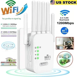 Idealforce 1200Mbps Dual Band WiFi Extender, 6-Antenna Wireless Signal Booster Repeater, 5GHz & 2.4GHz Home Outdoor WiFi Range Extender with US Plug, Covers up to 8500 sq.ft Idealforce 1200Mbps Dual Band WiFi Extender, 6-Antenna Wireless Signal Booster Repeater, 5GHz & 2.4GHz Home Outdoor WiFi Range Extender with US Plug, Covers up to 8500 sq.ft