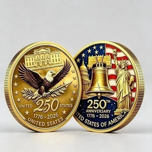 Idealforce USA 250th Anniversary 1776-2026 Challenge Coin, 3D Two-Sided Silver Colored Commemorative Collectible with Liberty Bell Statue Pattern, Souvenir Gift Idealforce USA 250th Anniversary 1776-2026 Challenge Coin, 3D Two-Sided Silver Colored Commemorative Collectible with Liberty Bell Statue Pattern, Souvenir Gift