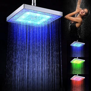 Idealforce 8Inch Square Rainfall LED Shower Head, 7Color TemperatureControlled SPA Top Sprayer for Bathroom Idealforce 8Inch Square Rainfall LED Shower Head, 7Color TemperatureControlled SPA Top Sprayer for Bathroom