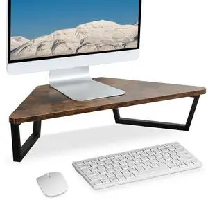 TEAMIX 26 inch Triangle Monitor Stand Riser, Desktop Corner Shelf with Metal Leg Wood Computer Stand with Storage Laptop Riser Office Organization TEAMIX 26 inch Triangle Monitor Stand Riser, Desktop Corner Shelf with Metal Leg Wood Computer Stand with Storage Laptop Riser Office Organization