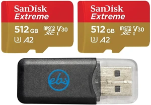 SanDisk 512GB MicroSDXC Extreme Memory Card 2-Pack, Compatible with GoPro Max 2, HERO13 Black, Ultra Wide (SDSQXAV-512G-GN6MN), V30 U3 A2, Bundle with (1) Everything But Stromboli Reader SanDisk 512GB MicroSDXC Extreme Memory Card 2-Pack, Compatible with GoPro Max 2, HERO13 Black, Ultra Wide (SDSQXAV-512G-GN6MN), V30 U3 A2, Bundle with (1) Everything But Stromboli Reader