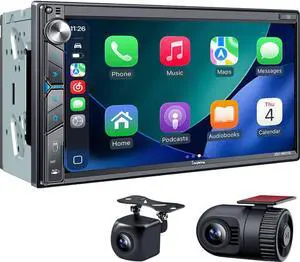 SJoyBring Double Din Car Stereo with Dash Cam, Wireless Apple CarPlay & Android Auto, 240W 4.2CHN, 7" Touchscreen, SWC, Bluetooth, FM/AM Car Radio, 2 Subwoofers Outputs, Backup Camera SJoyBring Double Din Car Stereo with Dash Cam, Wireless Apple CarPlay & Android Auto, 240W 4.2CHN, 7" Touchscreen, SWC, Bluetooth, FM/AM Car Radio, 2 Subwoofers Outputs, Backup Camera