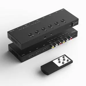 Dingsun 5In-1Out Converter, 3 Way HDMI 2.0 to HDMI Switcher + 2 Way RCA to HDMI Converter for Fire StickROKU, N64, NGC, Wii, PS2/3/4/5, Xbox Series, Xbox ONE, Switch ect. Dingsun 5In-1Out Converter, 3 Way HDMI 2.0 to HDMI Switcher + 2 Way RCA to HDMI Converter for Fire StickROKU, N64, NGC, Wii, PS2/3/4/5, Xbox Series, Xbox ONE, Switch ect.