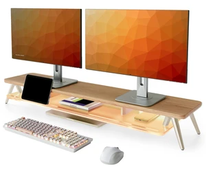 Fenge Dual Monitor Stand Riser with Phone & Tablet Slot, Dark Oak Fenge Dual Monitor Stand Riser with Phone & Tablet Slot, Dark Oak