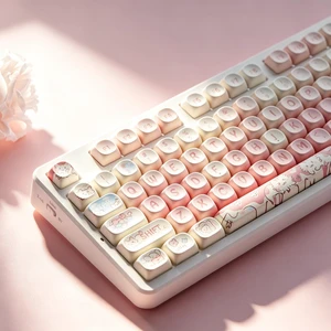 Pink Cute Keycaps, PBT MOA Profile, Anime Cat Anime Keycap Set Creamy Pink Cute Keycaps, PBT MOA Profile, Anime Cat Anime Keycap Set Creamy