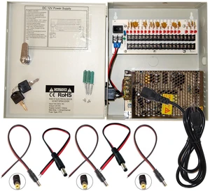 Evertech 16 Channel 12 Volt DC Output CCTV Distributed Power Supply Box for Security Camera with 18 Pcs. DC Male Pigtail Evertech 16 Channel 12 Volt DC Output CCTV Distributed Power Supply Box for Security Camera with 18 Pcs. DC Male Pigtail