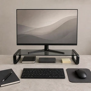 JKBSaoLM Monitor Stand Riser Smoke Gray Glass Top, Keyboard Storage JKBSaoLM Monitor Stand Riser Smoke Gray Glass Top, Keyboard Storage