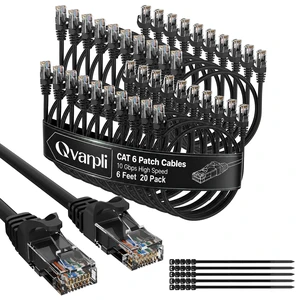 10Gbps Cat 6 Ethernet Cable (6 FT, 20 Pack), Pure Copper Cat6 Patch Cables 10Gbps Cat 6 Ethernet Cable (6 FT, 20 Pack), Pure Copper Cat6 Patch Cables