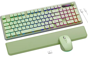 Wireless Keyboard and Mouse Combo - 9 Backlit Effects, Wrist Rest, Double-Shot Keycaps, Metal Panel, Long-Lasting Rechargeable, 2.4G Keyboard Mouse Set for Windows Mac PC Laptop Sablute (Green Wireless Keyboard and Mouse Combo - 9 Backlit Effects, Wrist Rest, Double-Shot Keycaps, Metal Panel, Long-Lasting Rechargeable, 2.4G Keyboard Mouse Set for Windows Mac PC Laptop Sablute (Green