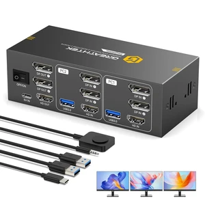GREATHTEK 8K 3 Monitor HDMI Displayport KVM Switch for 2 Computers GREATHTEK 8K 3 Monitor HDMI Displayport KVM Switch for 2 Computers