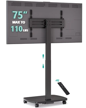 WALI Motorized Rolling TV Stand Lift on Wheels, Electric Height Adjustable Television Stand Mount with Remote for 33-75 TVs up to 110 lbs, Mobile TV Cart with Wood Base for Bedroom(TVDVD-7ER), Black WALI Motorized Rolling TV Stand Lift on Wheels, Electric Height Adjustable Television Stand Mount with Remote for 33-75 TVs up to 110 lbs, Mobile TV Cart with Wood Base for Bedroom(TVDVD-7ER), Black