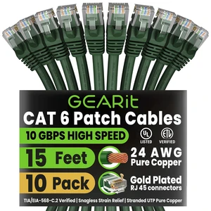 GEARit Cat6 Patch Cables Cat 6 Ethernet Cable 15 ft 10-Pack Green GEARit Cat6 Patch Cables Cat 6 Ethernet Cable 15 ft 10-Pack Green