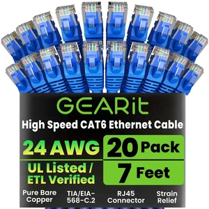 GEARit Cat6 Patch Cables Cat 6 Ethernet Cable 7 ft 20-Pack Blue GEARit Cat6 Patch Cables Cat 6 Ethernet Cable 7 ft 20-Pack Blue