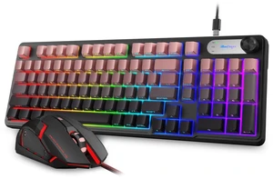 BlueFinger RGB Gaming Keyboard and Mouse Combo, 98 Key Wired USB-C Keyboard with Volume Knob, Quiet Mechanical Feel, Side Printed PBT Keycaps, LED Mouse with 4 DPI for MAC Xbox PC Gamer BlueFinger RGB Gaming Keyboard and Mouse Combo, 98 Key Wired USB-C Keyboard with Volume Knob, Quiet Mechanical Feel, Side Printed PBT Keycaps, LED Mouse with 4 DPI for MAC Xbox PC Gamer