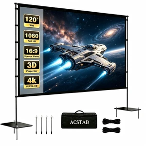 ACSTAB Outdoor Projector Screen with Stand - 120 Inch Portable Projector Screen Outdoor Indoor Projection Screens 16:9 4K HD Movie Screens with Carry Bag Can Enjoy Home Theater Projection Screens ACSTAB Outdoor Projector Screen with Stand - 120 Inch Portable Projector Screen Outdoor Indoor Projection Screens 16:9 4K HD Movie Screens with Carry Bag Can Enjoy Home Theater Projection Screens