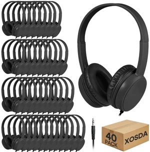 XOSDA Bulk Headphones 40 Pack for Kids School Classroom Student, Wholesale On Ear Durable Wired Earphones with 3.5mm Jack for Library Airplane Online Learning and Travel (LS30,40 Black) XOSDA Bulk Headphones 40 Pack for Kids School Classroom Student, Wholesale On Ear Durable Wired Earphones with 3.5mm Jack for Library Airplane Online Learning and Travel (LS30,40 Black)