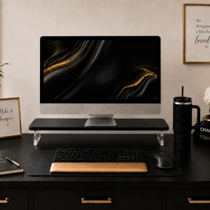 Bamboo Monitor Riser, Wide Desktop Monitor Stand for Desk with Clear Acrylic Legs, 31.5 x 8 inch Bamboo Wood Shelf, Fit Keyboard, Home Office Workspace Accessories,Study Stationaries Storage (Black) Bamboo Monitor Riser, Wide Desktop Monitor Stand for Desk with Clear Acrylic Legs, 31.5 x 8 inch Bamboo Wood Shelf, Fit Keyboard, Home Office Workspace Accessories,Study Stationaries Storage (Black)