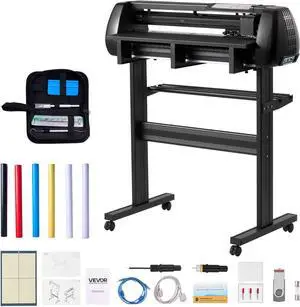 VEVOR Vinyl Cutter Machine, 28 inch Max Feed Width, Dual Blades, Adjustable Force and Speed, LED Display, Vinyl Plotter Cutter Printer Bundle with Sticker Sheets, Transfer Film, Signmaster Software