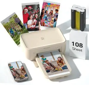 HPRT 4x6 Photo Printer with 108 Sheets & 2 Ribbons, Portable Picture Printer for iPhone & Android Smartphones, Instant Phone Photo Printer, Dye Sublimation, Home Use, Ideal Gift, Beige