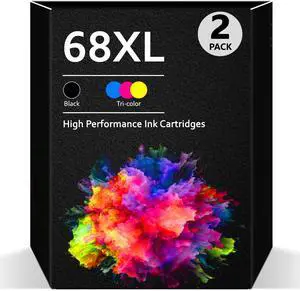 68XL 68 Ink Cartridges for Envy 6555e Envy 6155e,Black&Tri-Color 2-Pack, Remanufactured HP68 HP68XL, Works for Envy 6100e 6155e 6152e Envy 6500e 6555e 6552e 6558e,replacement for HP68 HP68XL 2-Pack