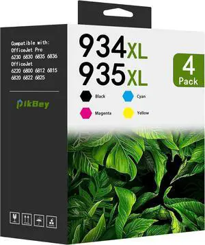 934XL 935XL Black/Color Ink Cartridges Combo Pack (4-Pack, Black/Cyan/Magenta/Yellow) Replacement for HP 934XL 935XL Work with OfficeJet Pro 6830 6835 6836 6230 6220 6812 Printer