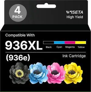 936XL Ink Cartridges Combo Pack High Page Yield (4-Pack) Compatible for HP 936 936e Ink Cartridge Work for OfficeJet Pro 9125e 9120e 9135e 9110b 9130b 9128e 9130b 9122e 9730e, BK/C/M/Y, with Chip