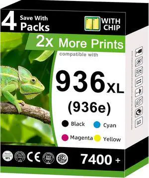 936XL 936 Ink Cartridge (4-Pack) Compatible Replacement for HP 936e hp936 XL Combo Pack Black Color for OfficeJet 9125e 9135e 9120e 9122e 9128e 9110 9120 9110b 9120b 9130b 9130e 9730e Printer