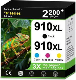 910XL Ink Cartridges Black Color Combo Pack Compatible for HP 910 XL HP910 HP910XL 4-Pack for OfficeJet Pro 8015e 8025e 8028e 8010 8025 8020 8020e 8035 8028 8015 8022 Printer Black Cyan Magenta Yellow