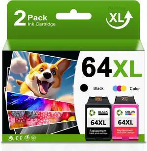 64XL Ink Cartridges Black Color Combo Pack Replacement for HP 64 64XL Ink High Yield for Envy Inspire 7900e 7200e 7255e 7955e Envy Photo 7155 7858 7855 6255 6258 Tango Series Printer (2-Pack)