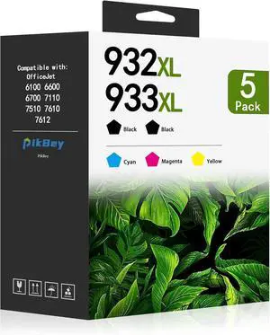 932XL 933XL Ink Cartridge Combo Pack Replacement for HP 932XL 933XL Ink Cartridges for Officejet 6100 6600 6700 7110 7610 7612 Printer (5 Pack,2Black/1Cyan/1Magenta/1Yellow)