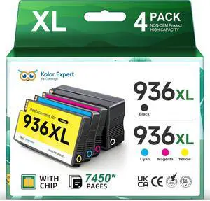 936XL 936e 936 Ink Cartridges Combo Pack with Chip Compatible for HP 936 Ink Cartridges Work with Officejet Pro 9125e 9110 9120e 9130e 9720 9730e 9122 9128 Printer (4 Pack)