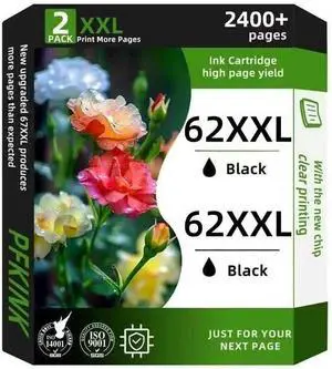 62XXL Ink Cartridges Black Remanufactured for hp 62 Black Ink Cartridge High Yield for Ink 62 XL fit for Envy 5540 7640 5640 5660 7644 7645 7643 OfficeJet 5740 8040 5745 (2Black)