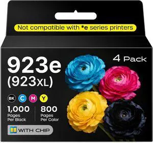923e 923XL Ink Cartridges Combo Pack Compatible with HP 923 923e Ink Cartridges (with Chip) Replacement for HP OfficeJet Pro 8120 8123 8130 8133 Printers (BK/C/M/Y)