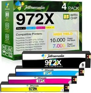 972X Ink Cartridges Compatible Replacement for HP 972 972A 972X, High Yield Use for HP PageWide Pro 477dw 477dn 577dw 452dw 452dn 577z 552dw 552dn P55250dw Printer(4 Pack, BK/C/M/Y)