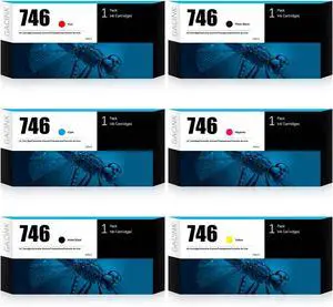 746 Ink Cartridges 6Pack Compatible with HP DesignJet Z6 & Z9+ Large Format Printers(300ML Matte Black, Photo Black, Cyan, Magenta, Yellow, Chromatic Red)