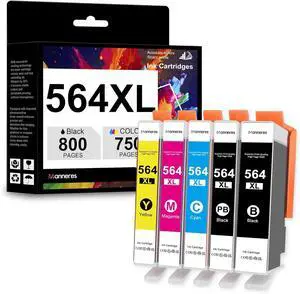 564XL Ink Cartridge Combo Replacement for HP 564XL 564 XL High-Yield for DeskJet 3520 3522 Photosmart 7520 6520 5520 7525 5514 7510 OfficeJet 4620 Printer (1BK/1C/1M/1Y/1PB, including Photo Black)