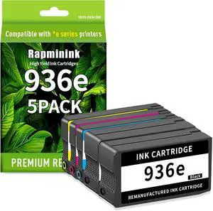 with Chip 936 936e Ink Cartridge Combo 5-Pack for Compatible HP 936XL Ink Works for OfficeJet 9120e OfficeJet Pro 9125e 9128e 9135e 9122e 9110b 9130b Wide Format 9730e Printers(2*BK 1*C 1*M 1*Y)