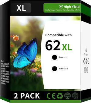 62XL Ink Cartridge Combo Pack Compatible Replacement for HP62XL HP62 62 XL Works with OfficeJet 200 200c 250 250c 258 5740 5741 (2 Pack, Black)