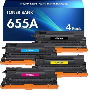 655A Toner Cartridges 4 Pack Compatible Replacement for HP 655A CF450A CF451A CF452A CF453A for HP Color Enterprise M652 M653 M681 M652dn M653dn MFP M681z M681f Printer Ink (Black Cyan Yellow Magenta)