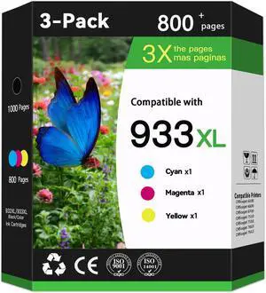 932XL 933XL Ink Cartridge Compatible for HP 932XL 933XL Ink Replacement for 6100 6600 6700 7110 7510 7610 7612 Printer.(1Cyan 1Yellow 1Magenta, 3-Pack)