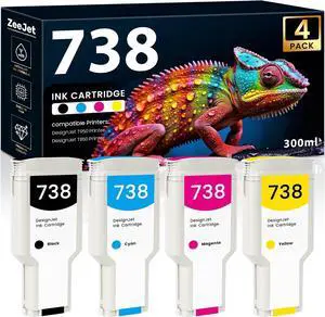 738 Ink Cartridges 300ml Replacement for HP 738 Ink for DesignJet T950 T850 Large Format Plotter Printer Ink 498N8A 676M6A F9J77A 676M8A, 4-Pack DesignJet 738 Ink Cartridges Black Cyan Magenta Yellow