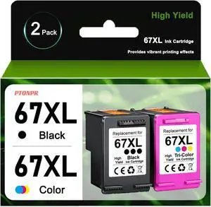 67XL Ink Cartridges Black/Color Combo Pack (2-Pack, Black/Color) Replacement for HP Ink 67 67xl Printer Ink for Deskjet 2700e 2755e 2755 2700 2752 4155e Envy 6000 6055e 6400 6455 Printer