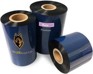 12 Rolls Wolfbarco 5.12" x 1476' (130mm x 450m) Black Standard Full Resin Thermal Transfer Ribbon Compatible with Zebra,TEC, INTERMEC,Citizen,TSC,GODEX,ARGOX Printers