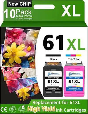 61XL Ink Cartridge Replacement for HP 61 XL Black Color Combo Pack for HP61 HP61XL Works with Envy 4500 5530 4501 4502 1000 1010 1050 1510 2050 2510 2540 2620 4630 Printer(6 Black, 4 Tri-color)