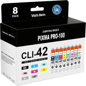 CLI-42 Ink Cartridges High Yield (8-Pack,BK/C/M/Y/PM/PC/GY/LGY) Compatible for CLI 42 Ink Cartridges Replacement for Canon PIXMA PRO-100 Pro-100S Printer CLI-42 Ink Cartridges High Yield (8-Pack,BK/C/M/Y/PM/PC/GY/LGY) Compatible for CLI 42 Ink Cartridges Replacement for Canon PIXMA PRO-100 Pro-100S Printer
