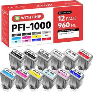 PFI-1000 Ink Tank set 12-Pack 80ml High Capacity with Chip Replacement for Canon PFI-1000 PFI1000 Ink Cartridges Compatible for Canon ImagePROGRAF PRO-1000 Printer Photographic Inkjet Color Twelve Ink PFI-1000 Ink Tank set 12-Pack 80ml High Capacity with Chip Replacement for Canon PFI-1000 PFI1000 Ink Cartridges Compatible for Canon ImagePROGRAF PRO-1000 Printer Photographic Inkjet Color Twelve Ink